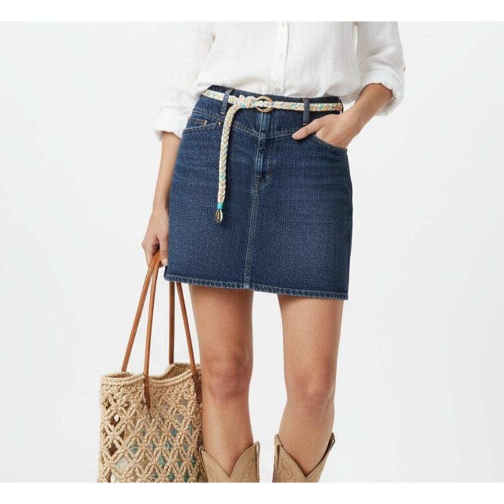 Madewell Stretch Denim Western Yoke Detail A-Line Skirt Sz 28 Cowgirl Aesthetic